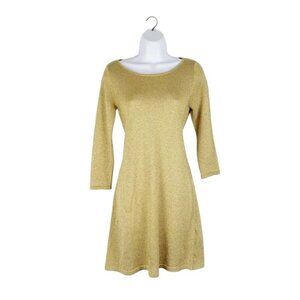 Tibi Long Sleeve Dress Gold Sparkle Glitter Metallic Pullover Womens Size Small